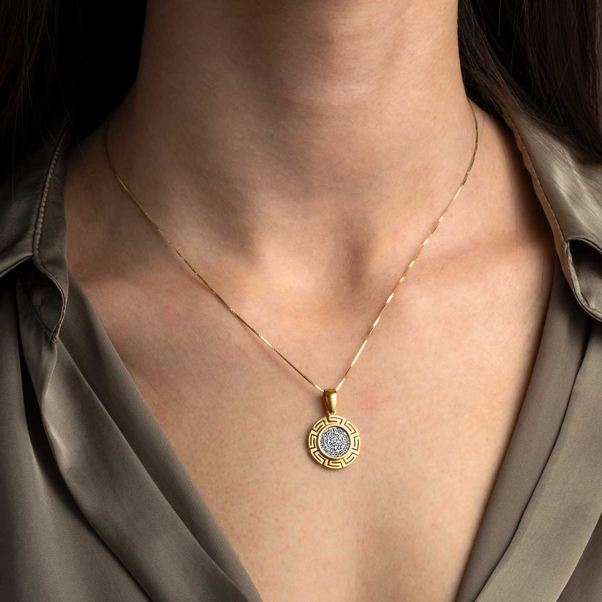 Phaistos Greek Key Pendant 925 Sterling Silver Gold Plated