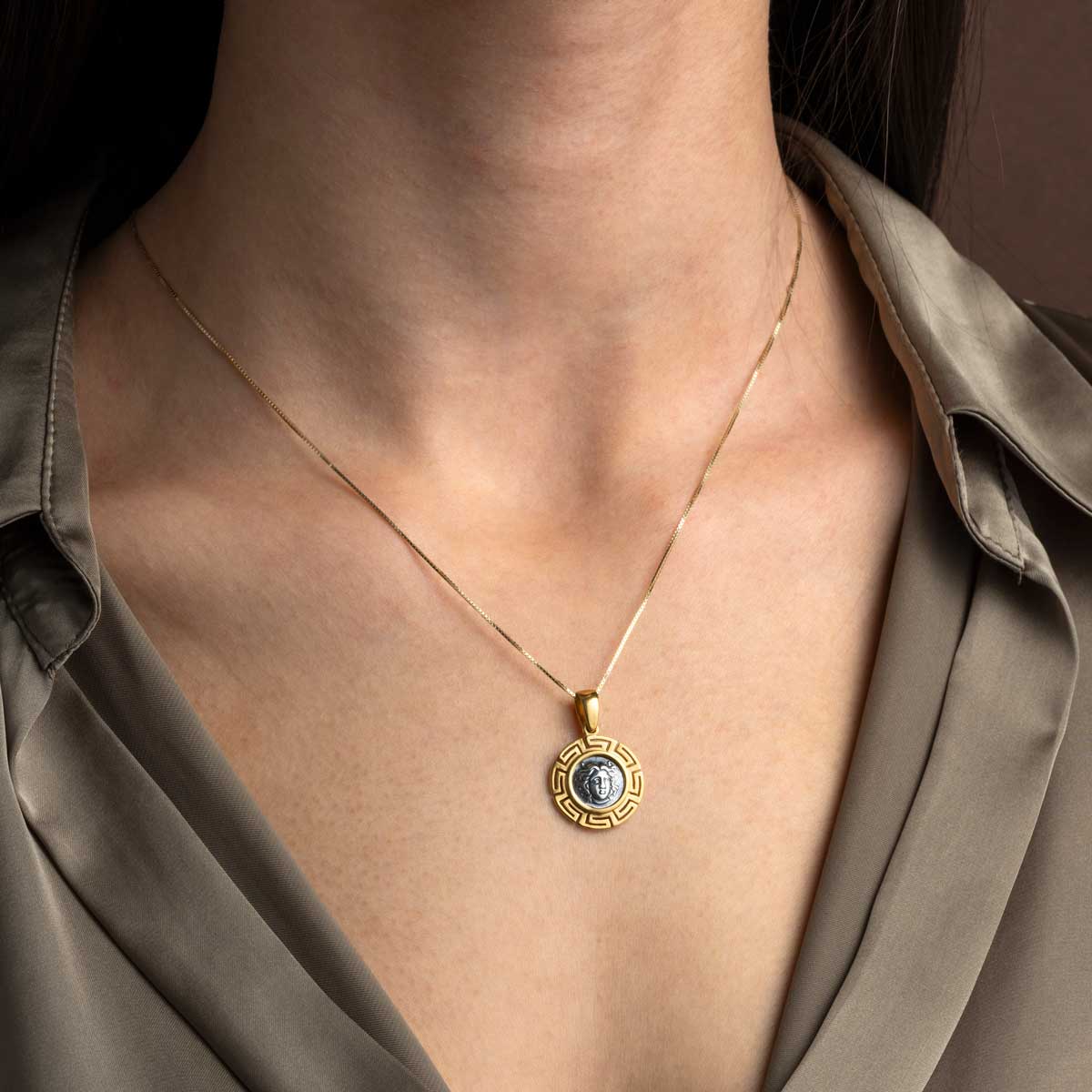 Helios Sun Meander Pendant 925 Sterling Silver Gold Plated