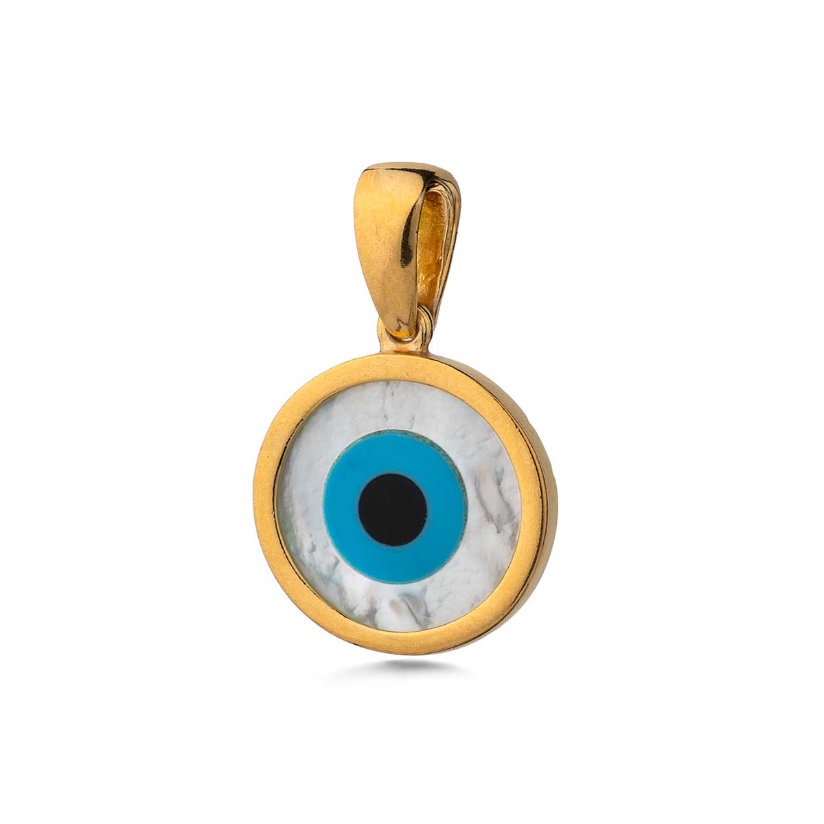 Mother of Pearl Round Evil Eye Pendant Gold Plated Charm