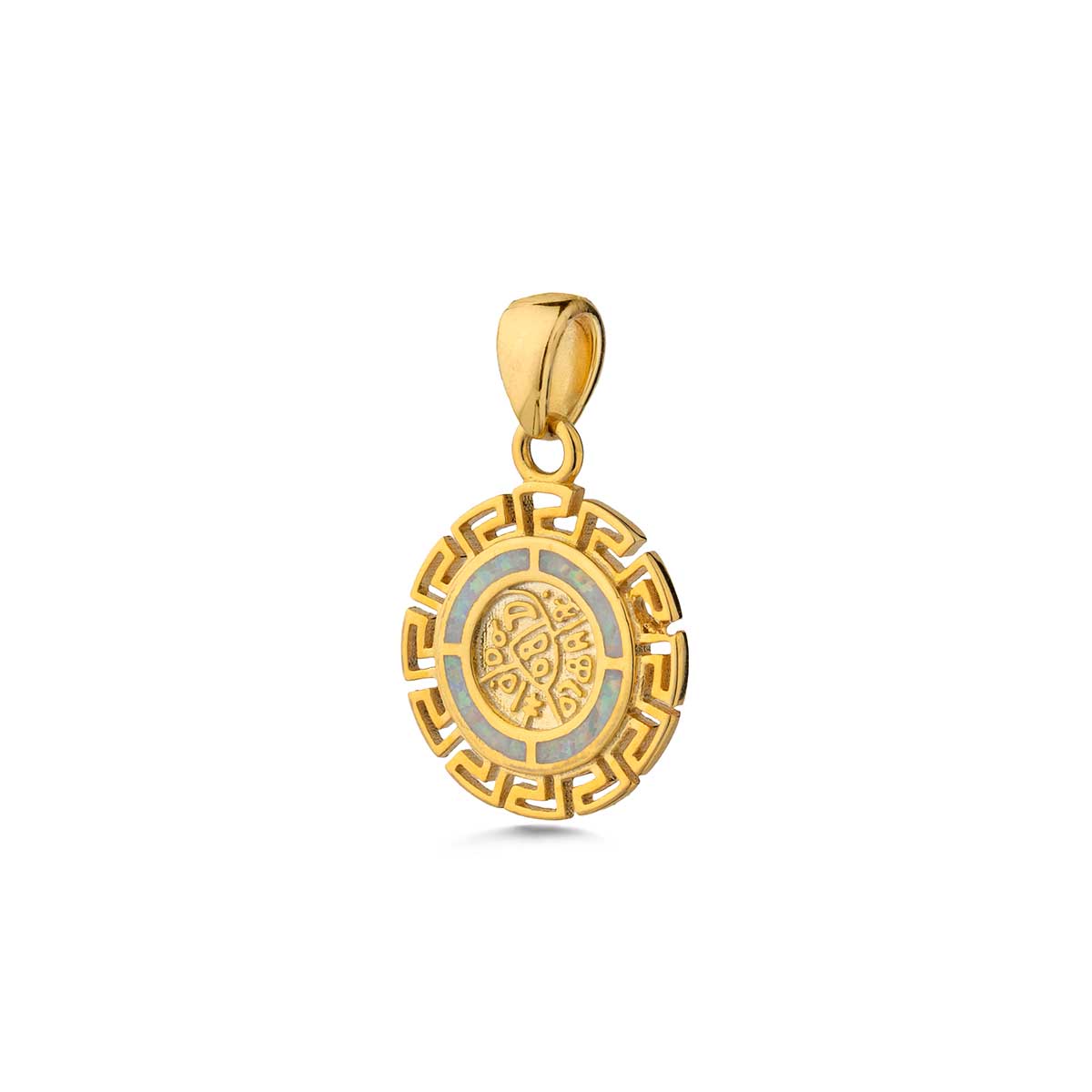 White Opal Meander and Phaistos Pendant Gold Plated