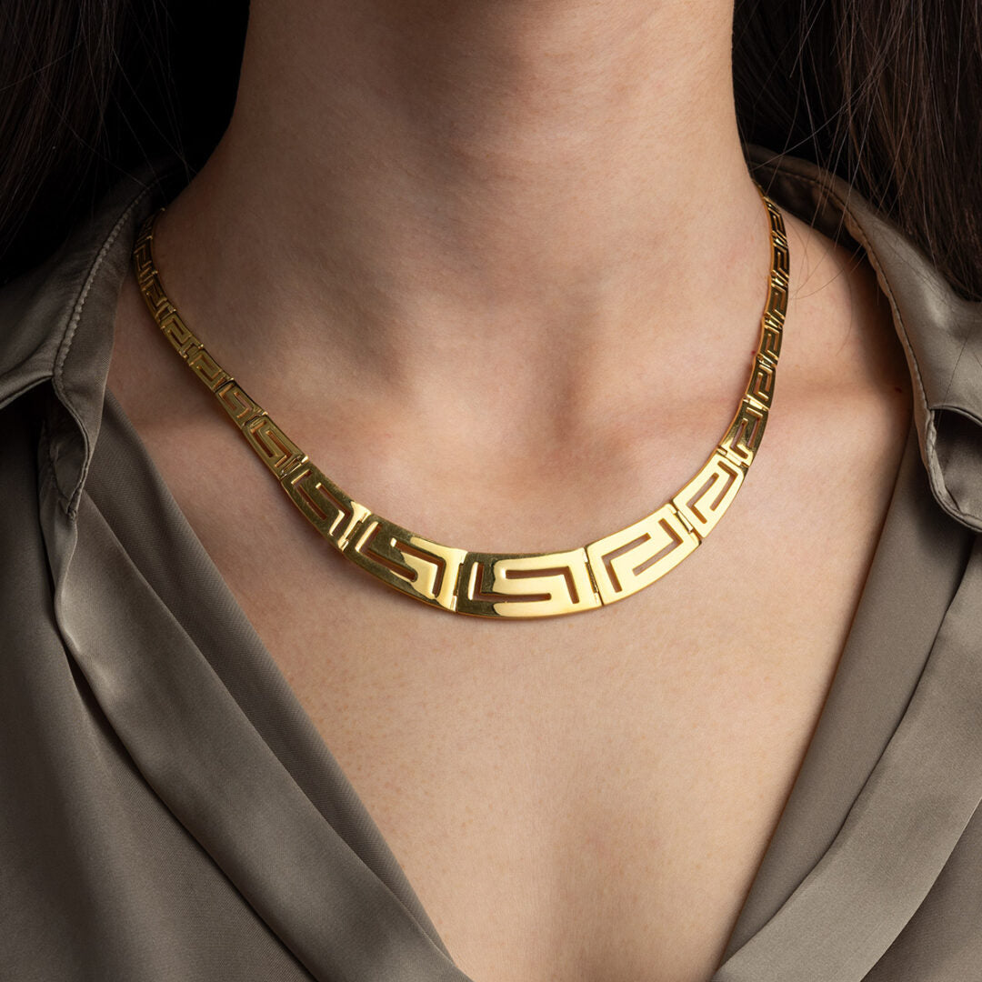Sterling Silver Greek Key Meander Design Necklace