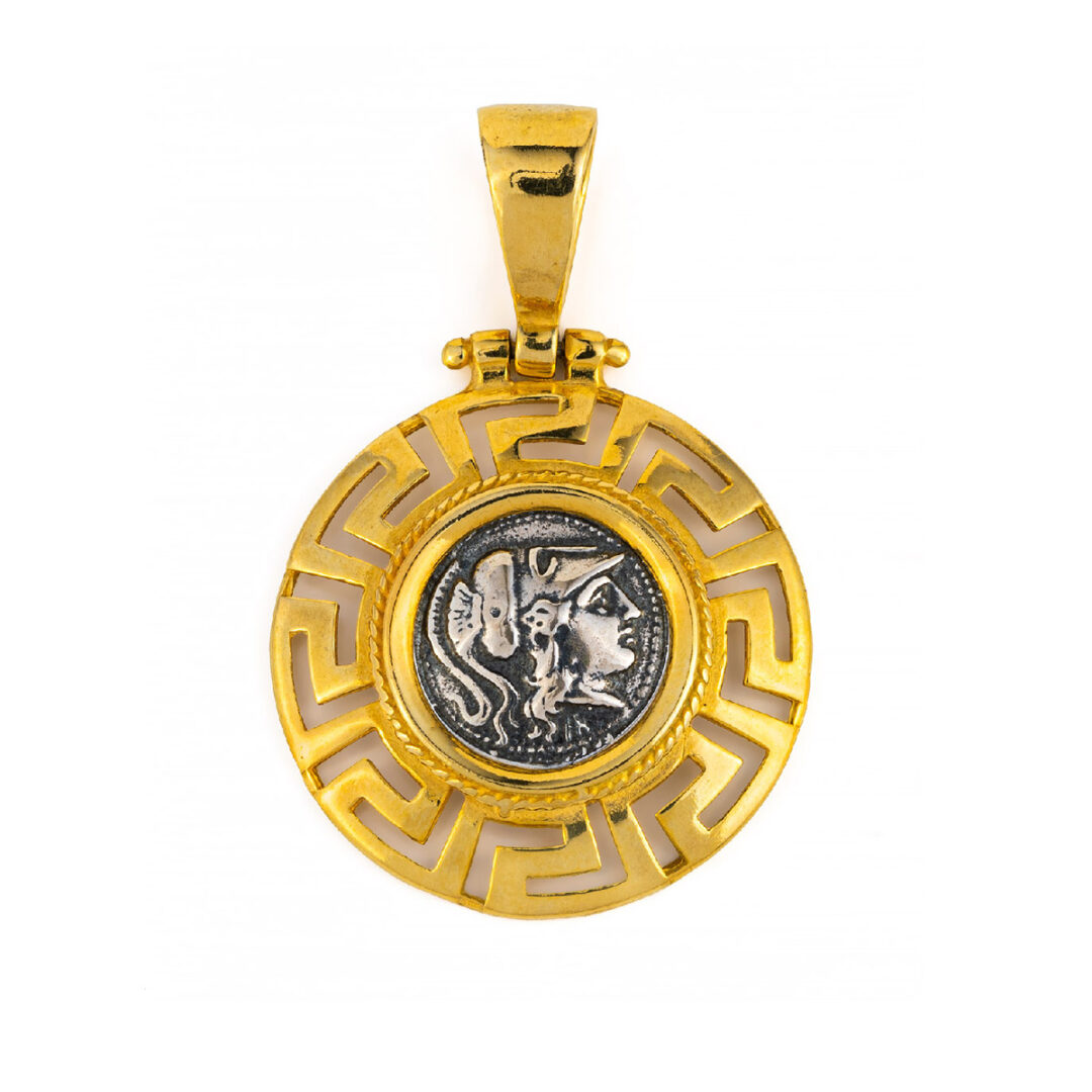 Goddess Athena Coin Pendant - Sterling Silver Gold plated