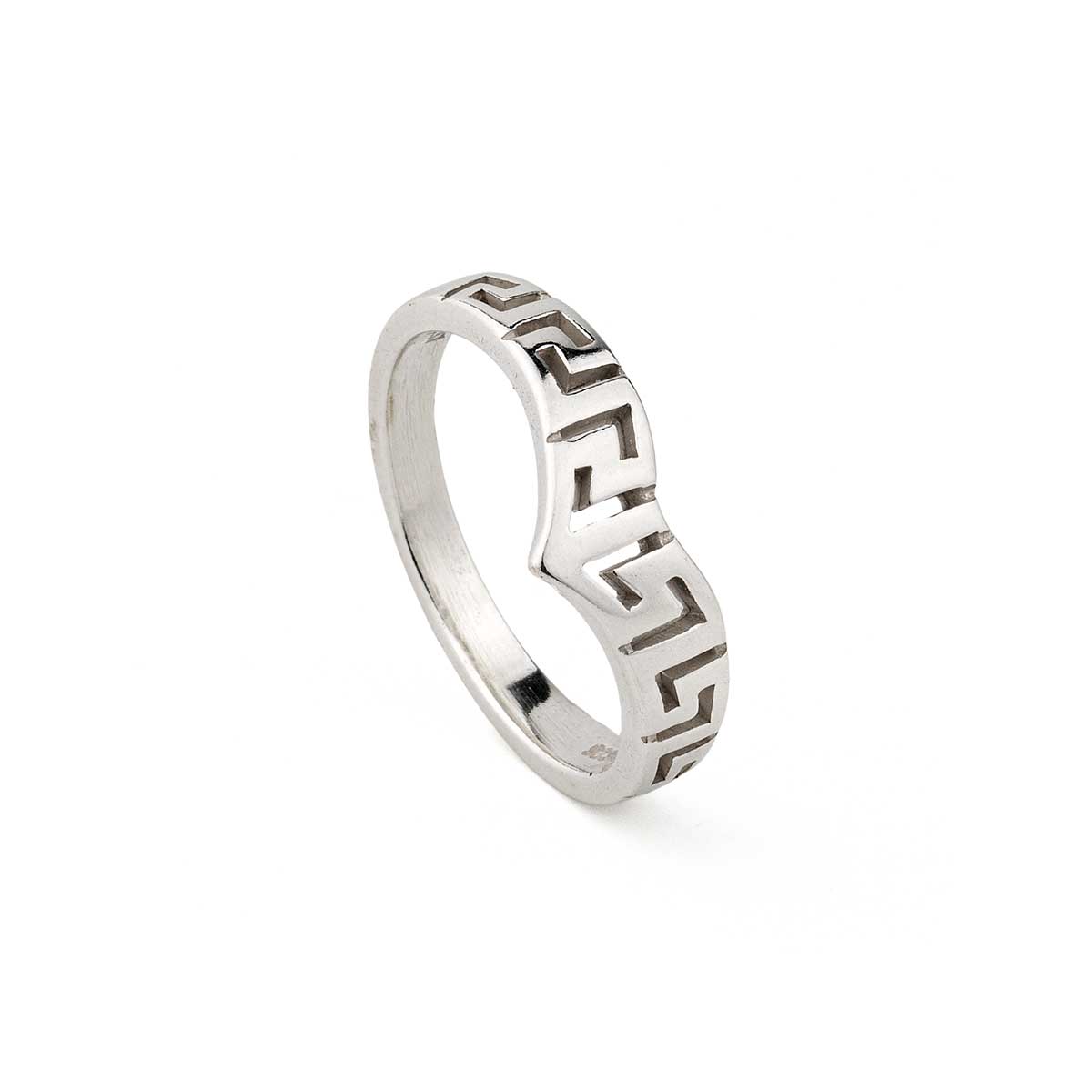 Greek Key Chevron V Ring in 925 Sterling Silver