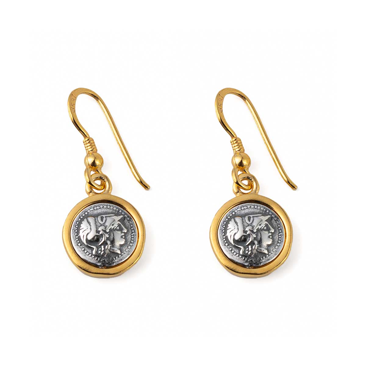 Ancient Greek Goddess Athena Earrings in 925 Silver and Gold Plated
