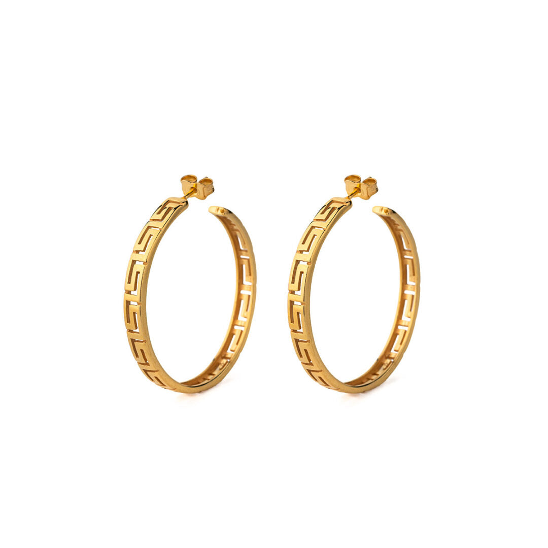 Greek Key Hoop Earrings - Sterling Silver 925 Gold Plated