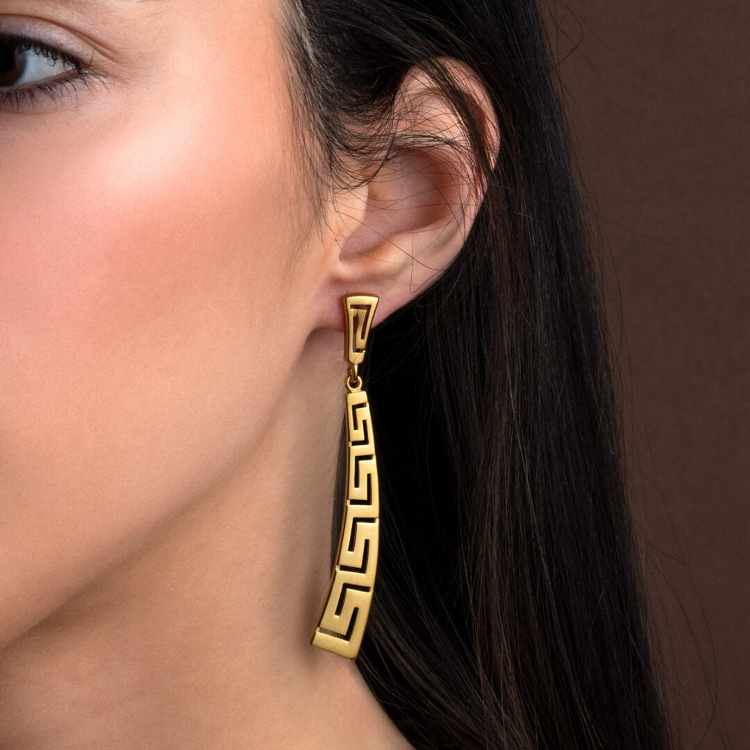 Meander Bend Drop Earrings - Sterling Silver 925 — Gold