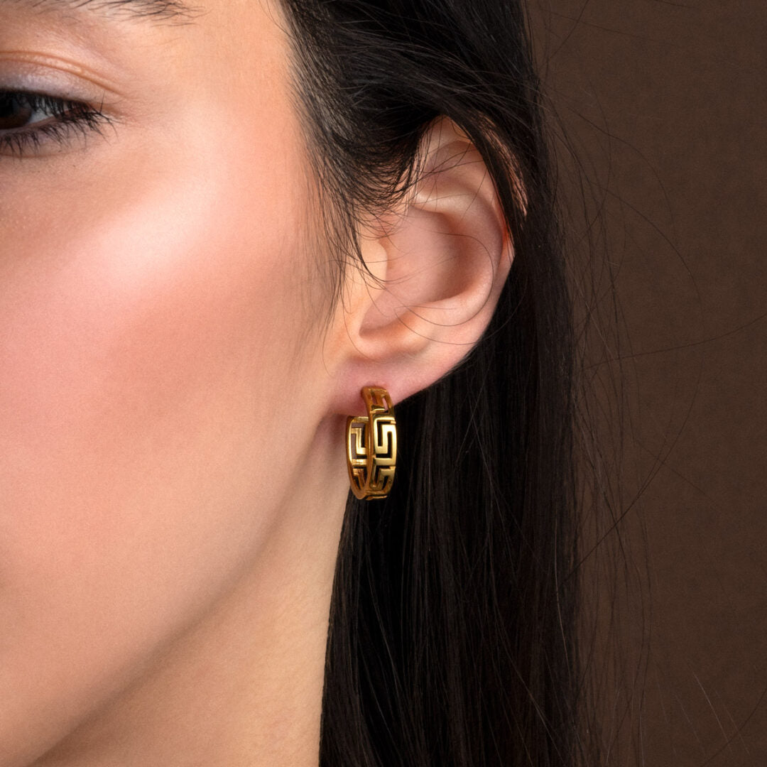 Meander Hoop Earrings - Sterling Silver 925 Gold Plated