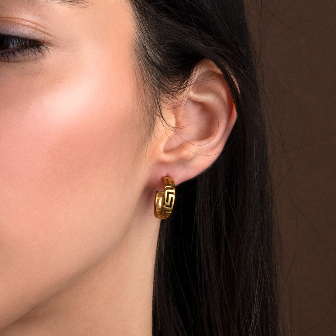 Meander Hoop Earrings - Sterling Silver 925 Gold Plated