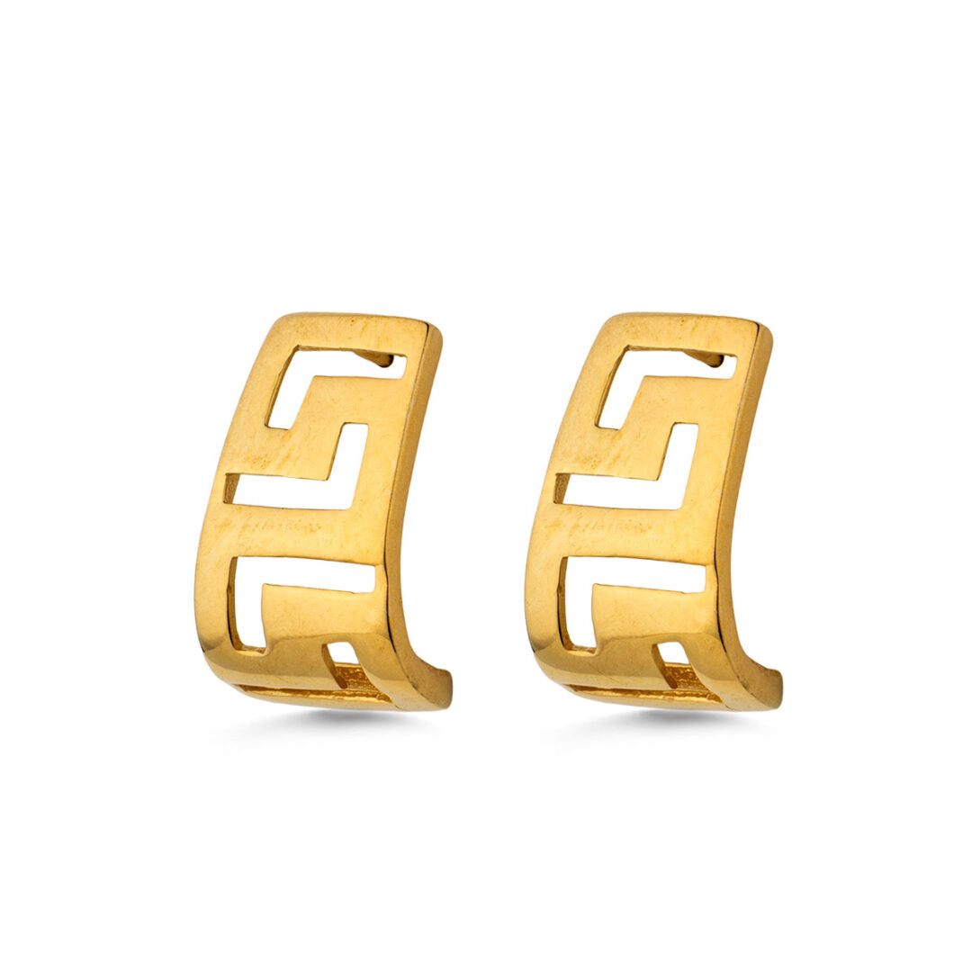 Meander Bend Drop Stud Earrings - Sterling Silver 925