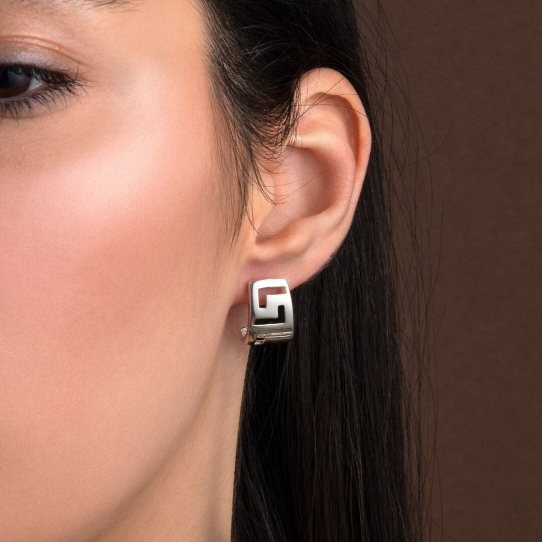 Meander Bend Drop Stud Earrings - Sterling Silver 925