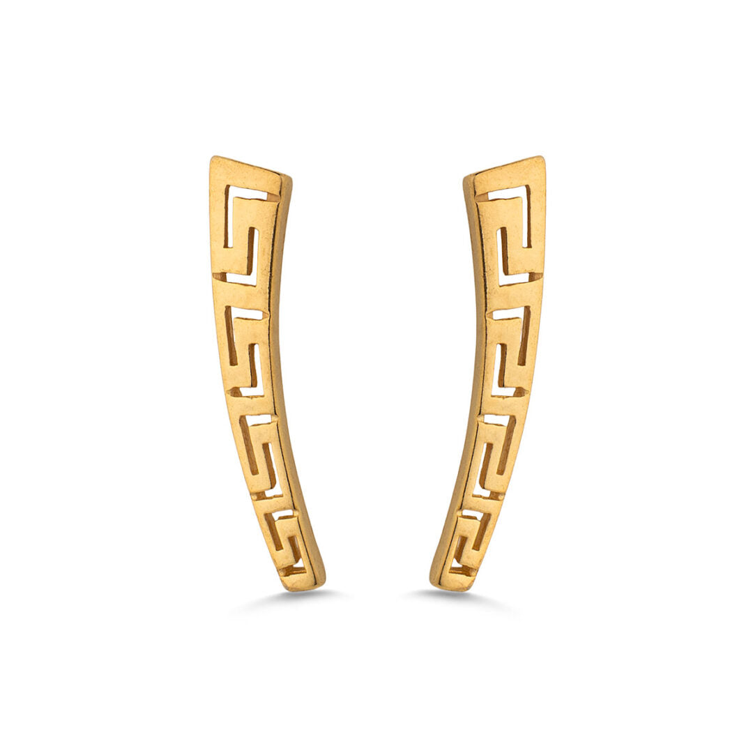 Greek Key Bend Drop Earrings - Sterling Silver 925 Gold Plated