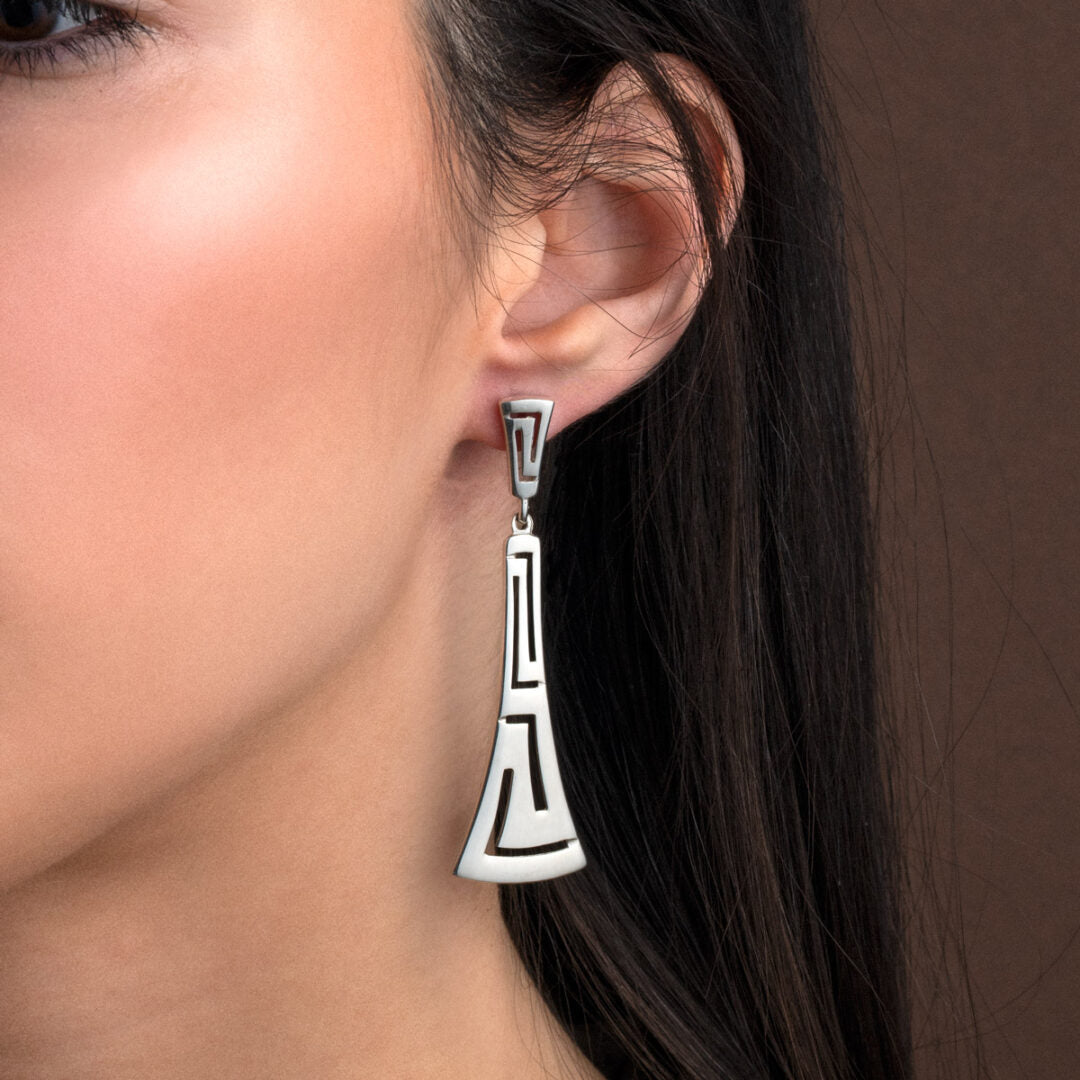 Meander Dangling Drop Earrings - Sterling Silver 925