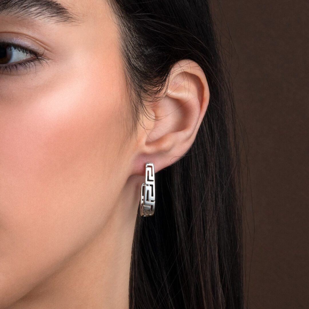 Meander Bend Stud Earrings - Sterling Silver 925