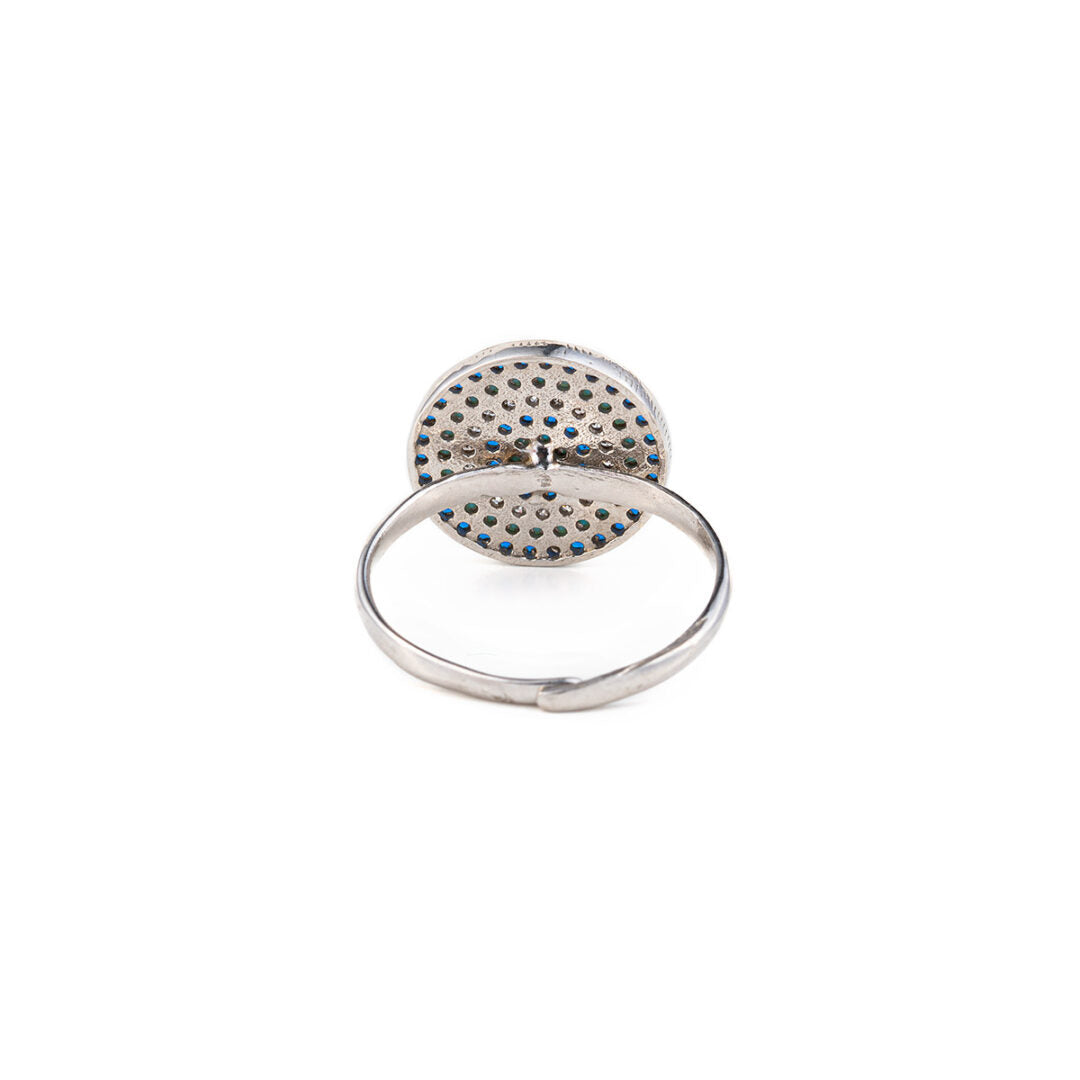 Sterling Silver Eye Ring with blue and white Zircons