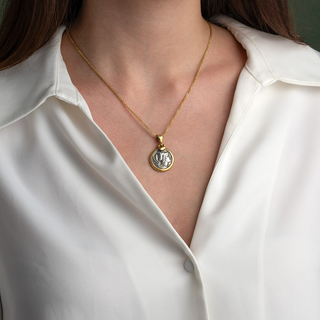 Athena Greek Goddess Pendant - Sterling Silver and Gold Plated