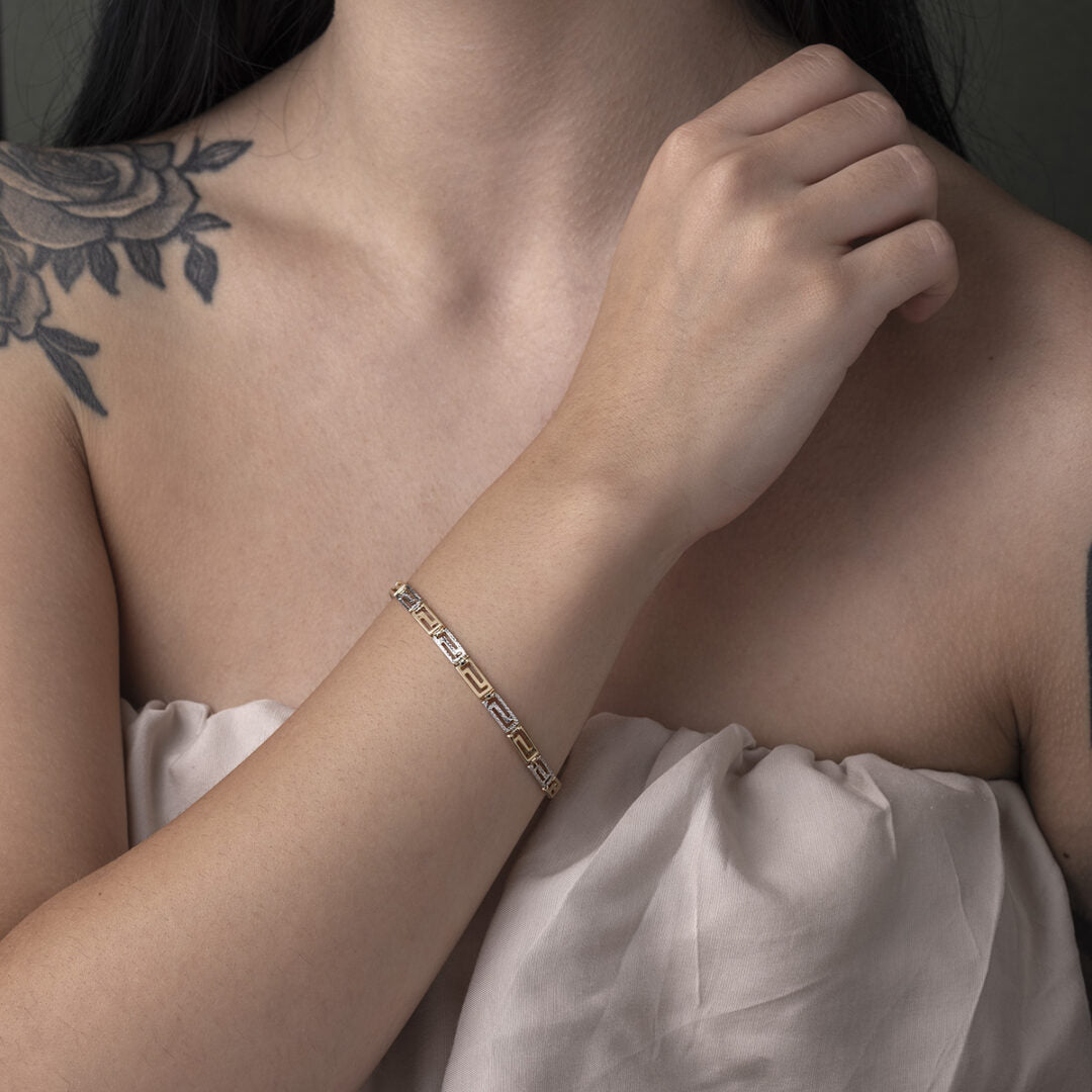 Greek Key Link Bracelet - 14K Gold