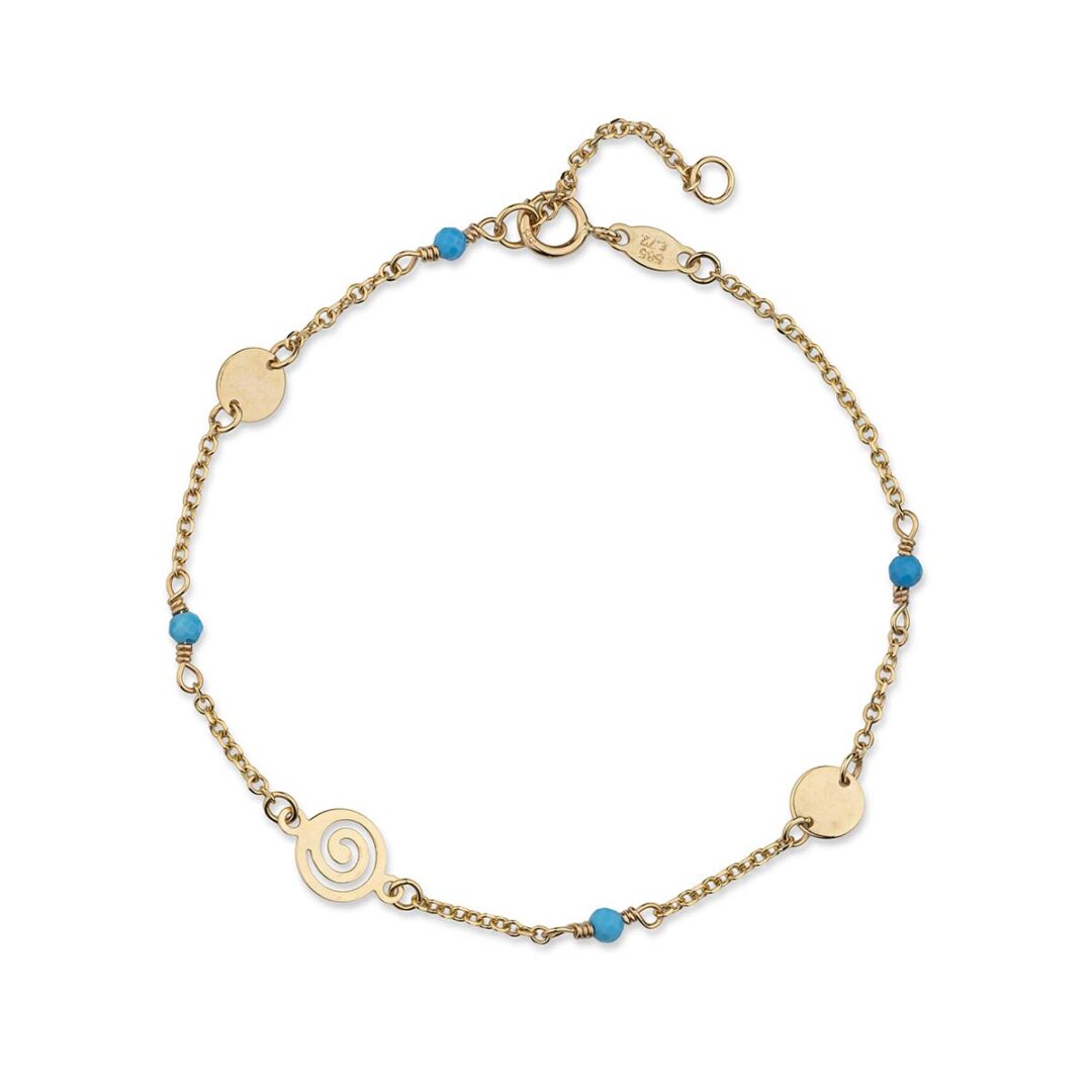 Spiral Gold Chain Bracelet with Beads - 14k Gold