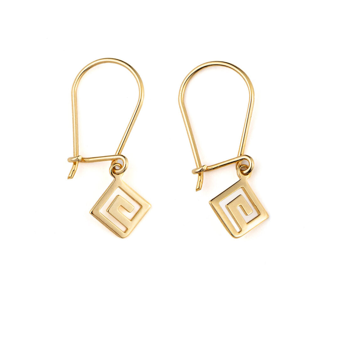 Greek Key Dangle Earrings - 14K Gold
