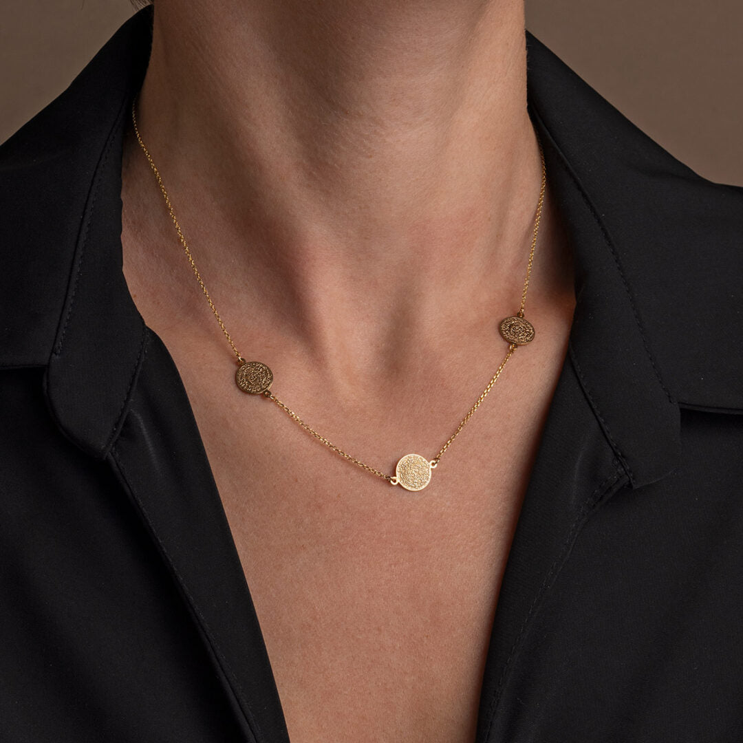 14K Gold Phaistos Disk Necklace