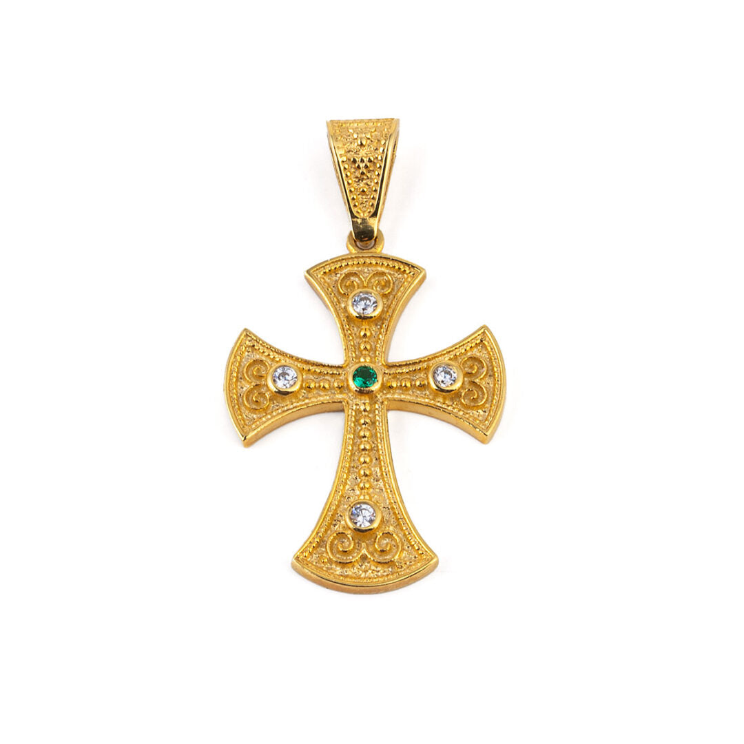 14K Gold Byzantine Cross with Zircon
