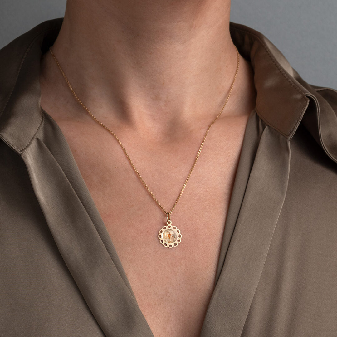 Virgin Mary and Jesus Pendant - 14K Gold