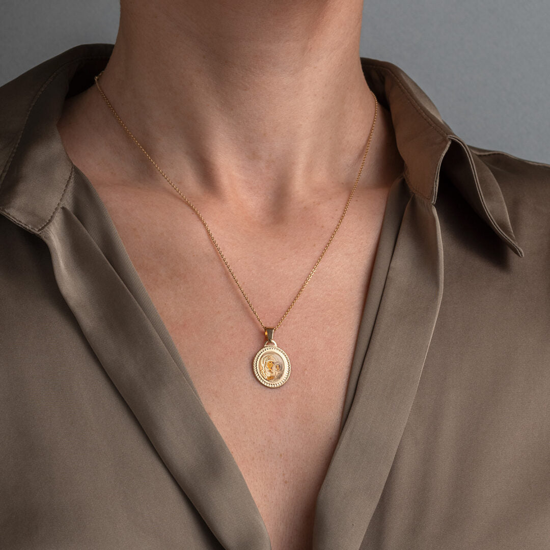Virgin Mary and Jesus Pendant - 14K Gold