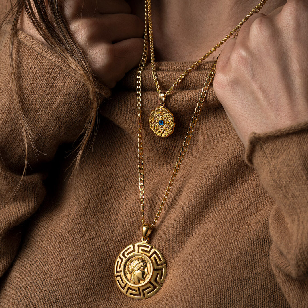 Goddess Athena and Owl Pendant - 14K Gold