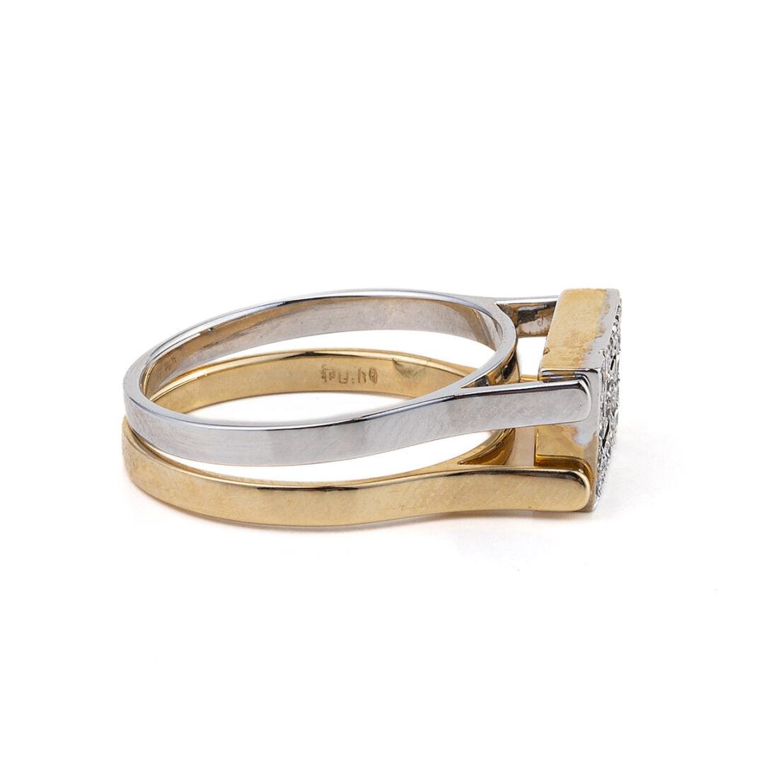 Double Face Greek key Ring with Zircon - 14K Gold