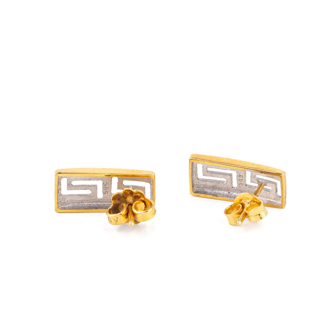 Meander Stud Earrings – 14K Solid Yellow Gold