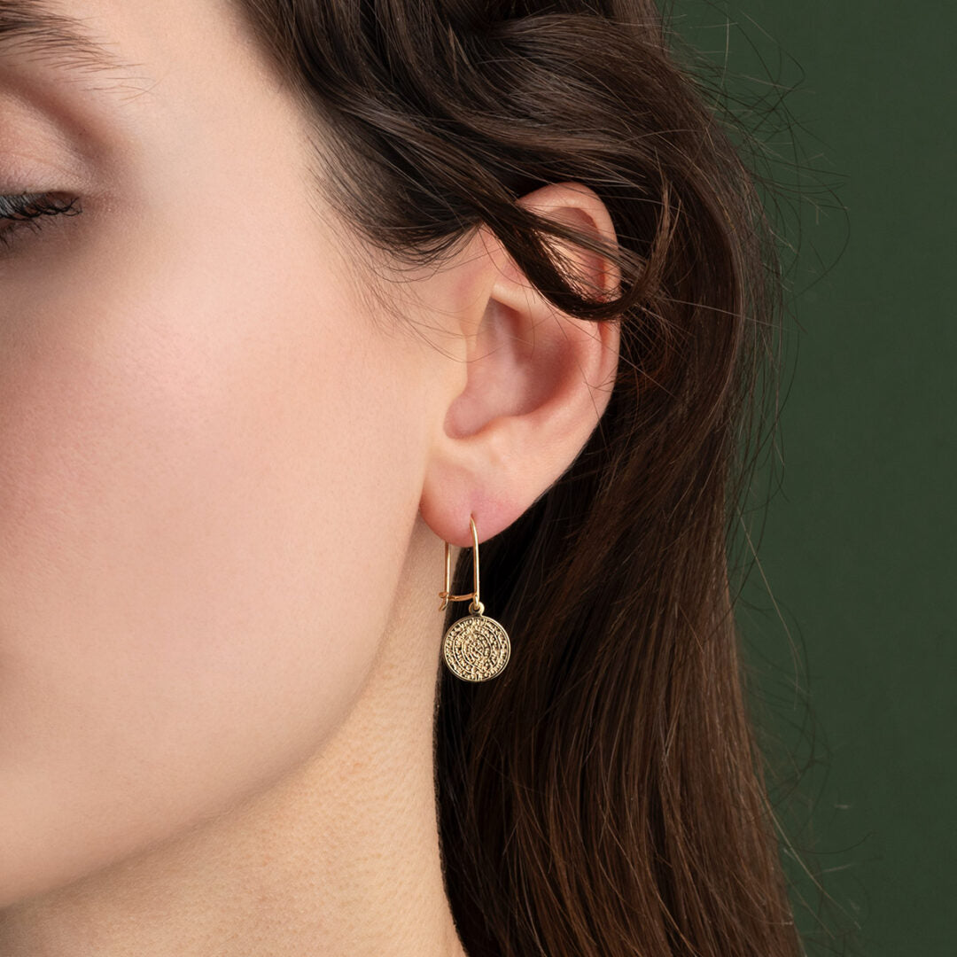 Phaistos Disc Gold Earrings - 14k