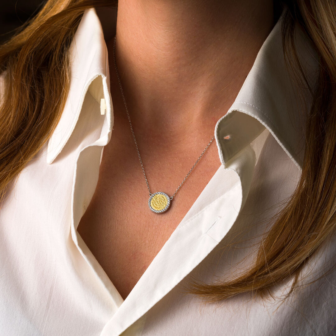Phaistos Disc Zircon Necklace - 925 Sterling Silver Gold Plated