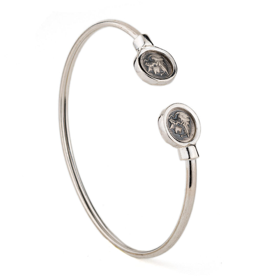Goddess Athena Coin Cuff Bracelet – 925 Sterling Silver