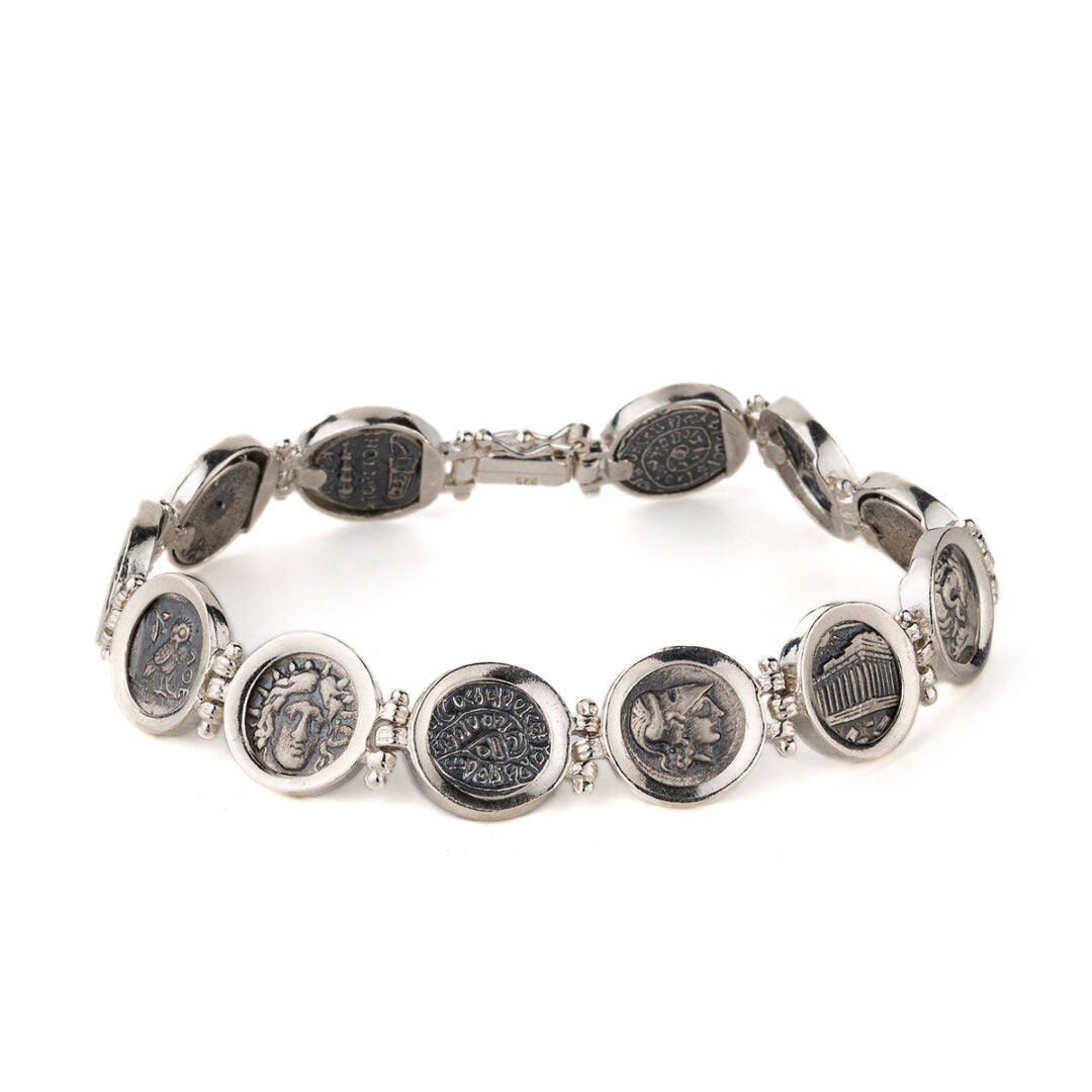 Ancient Greek Coin Link Bracelet – 925 Sterling Silver
