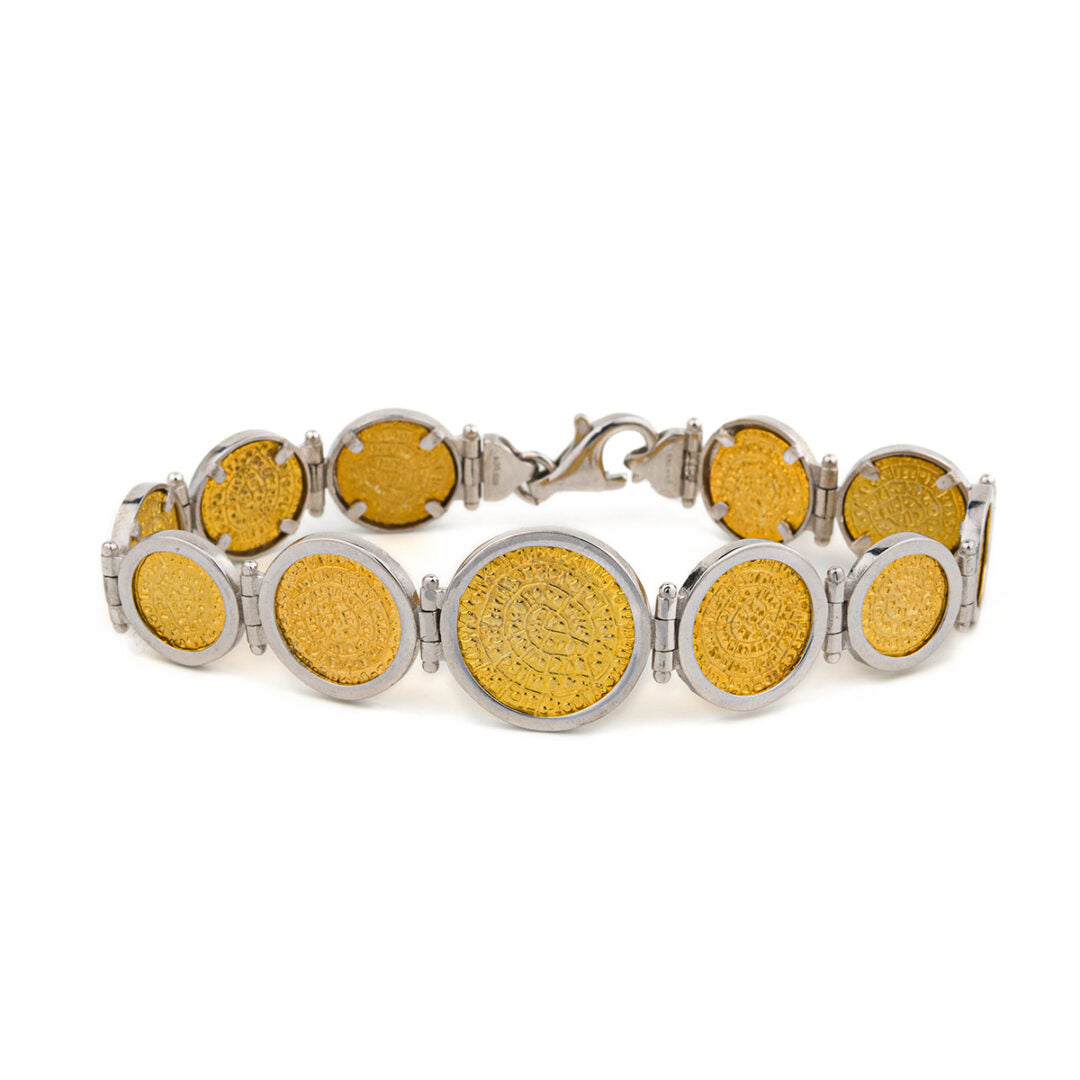 Phaistos Disc Link Bracelet - 925 Sterling Silver and Gold Plated