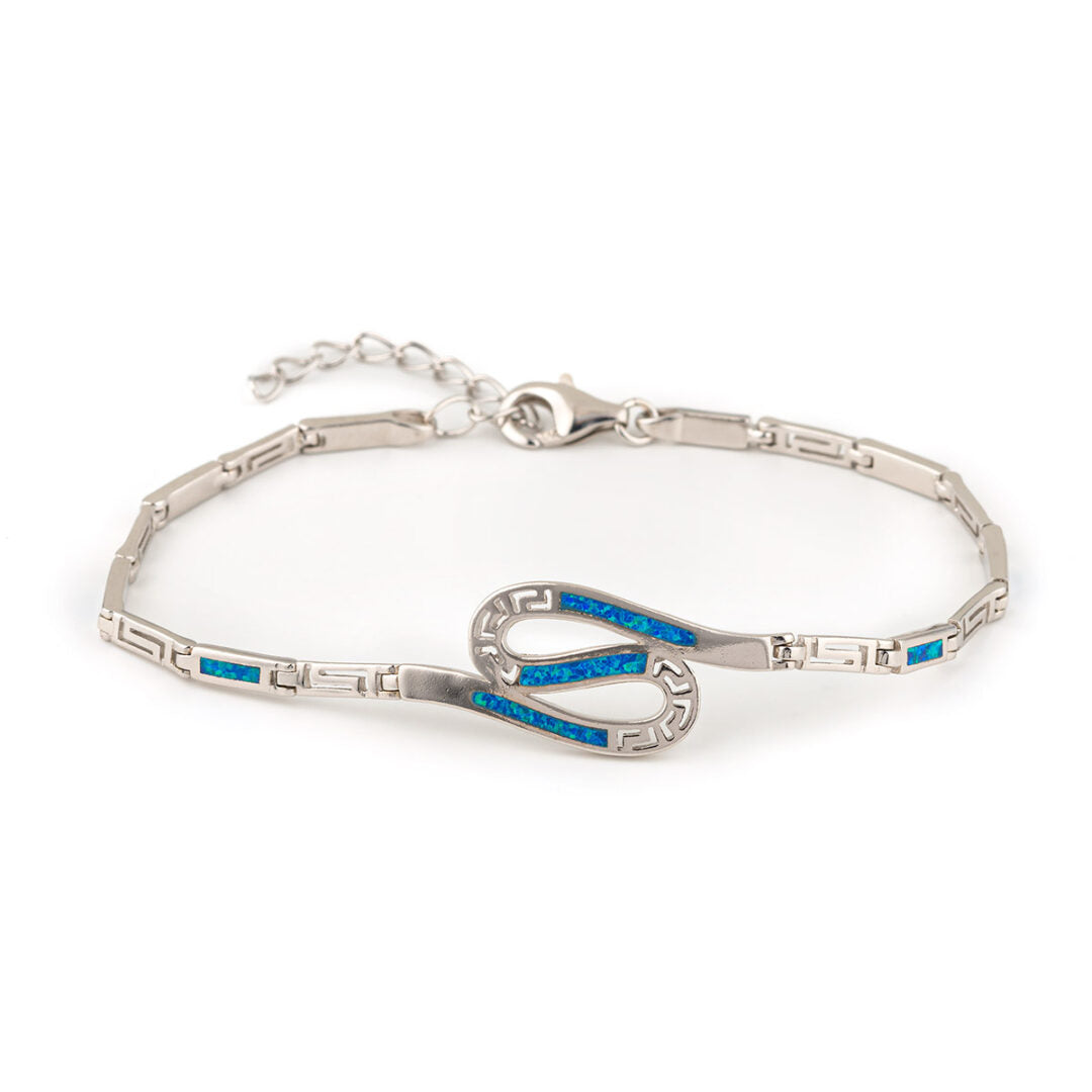 Greek Key Bracelet with Opal Stones – 925 Sterling Silver