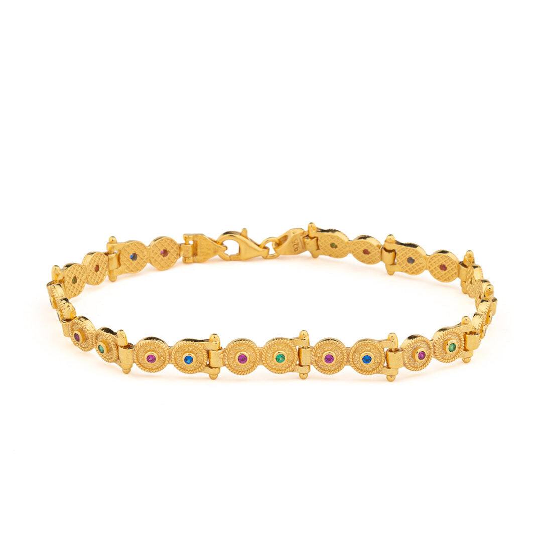 Gold Plated Sterling Silver Byzantine Bracelet with Zircon Stone