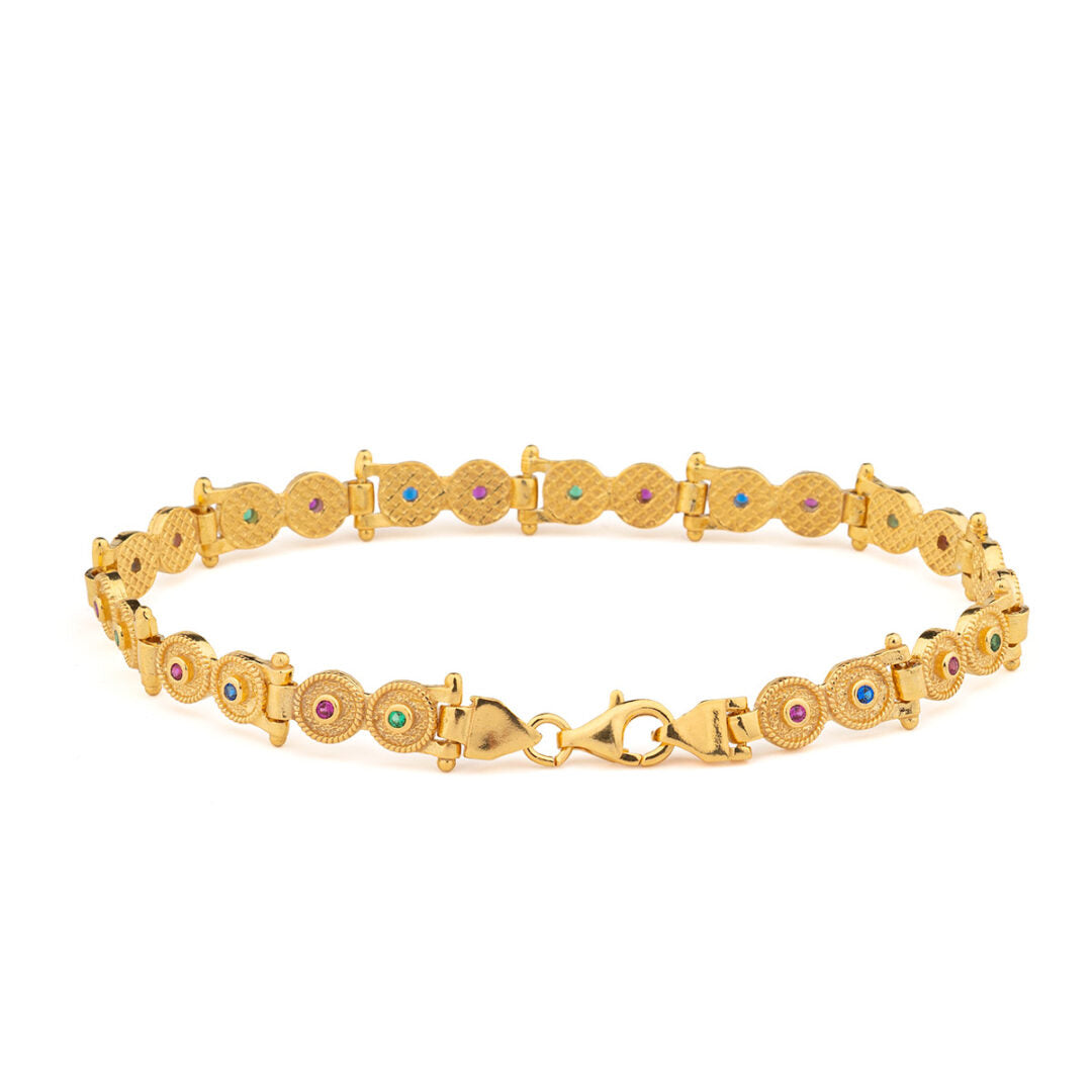 Gold Plated Sterling Silver Byzantine Bracelet with Zircon Stone