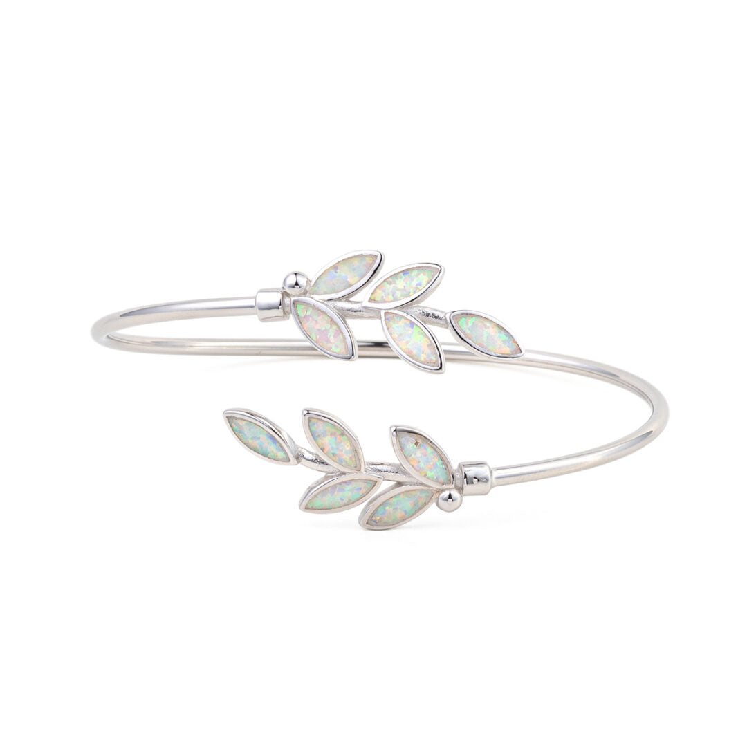 Opal Leaf Bracelet - 925 Sterling Silver — White