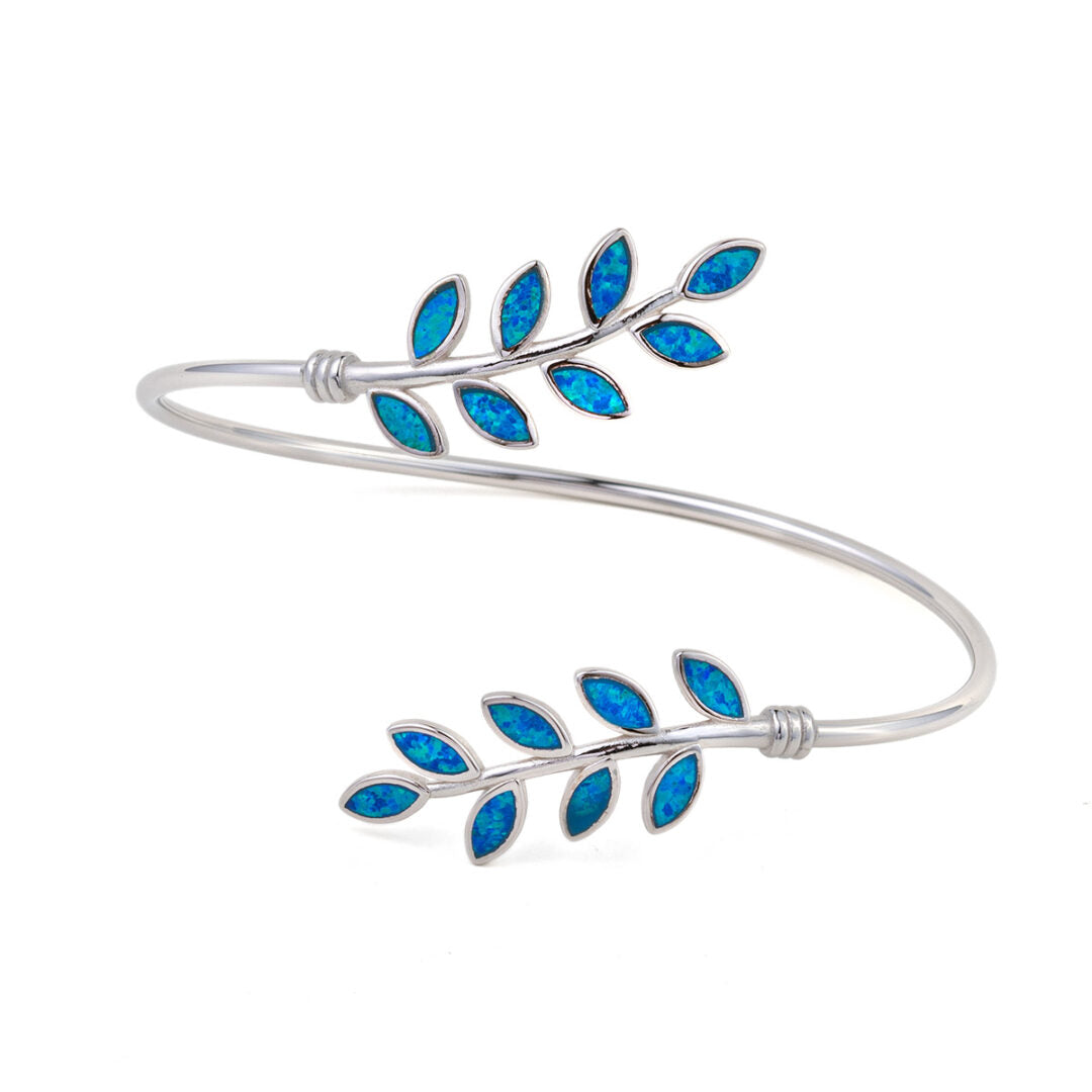 Opal Olive Leaf Bracelet - 925 Sterling Silver — Blue