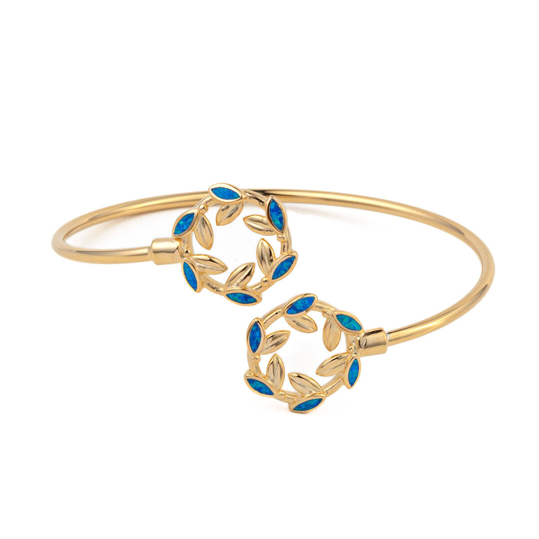 Opal Olive Wreath Bracelet - 925 Sterling Silver and Gold Plated — Blue