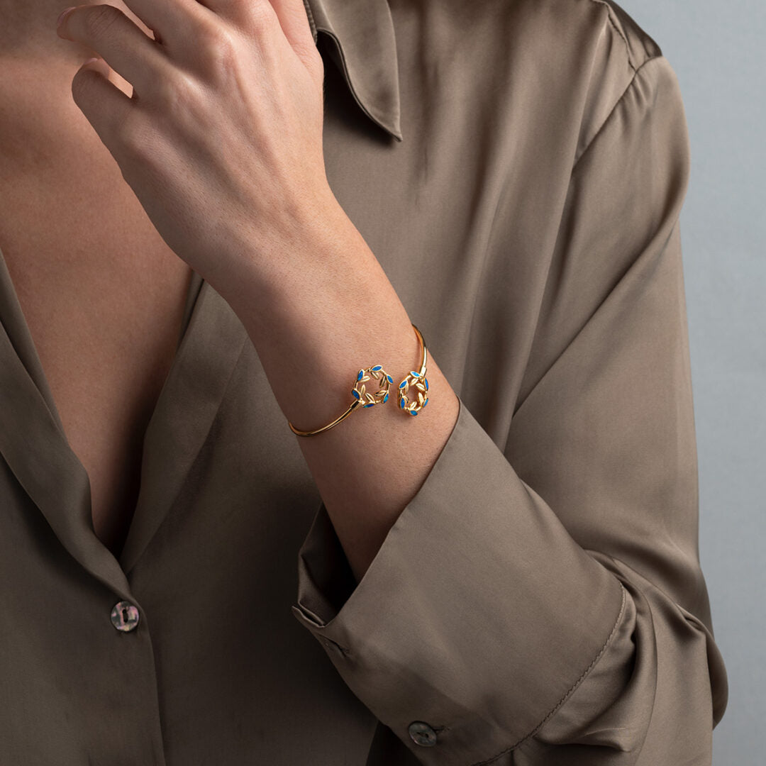 Opal Olive Wreath Bracelet - 925 Sterling Silver and Gold Plated — White