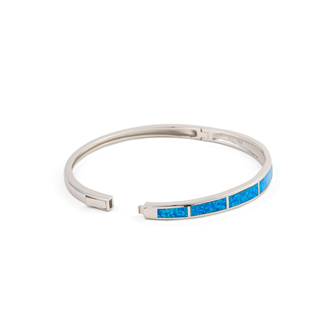 Blue Opal Bangle Bracelet - 925 Sterling Silver