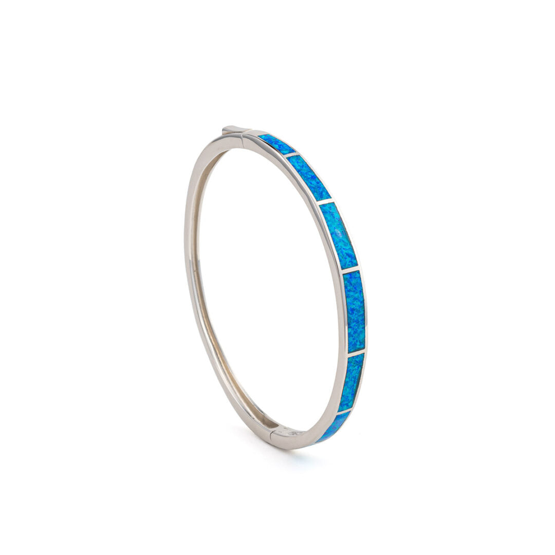 Blue Opal Bangle Bracelet - 925 Sterling Silver