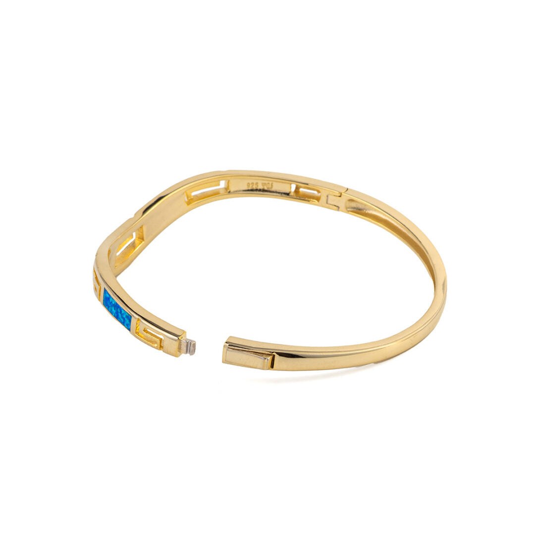 Meander Opal Bangle Bracelet - 925 Sterling Silver