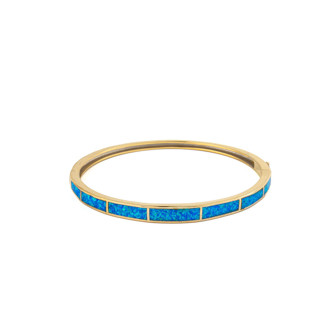 Blue Opal Bangle Bracelet - 925 Sterling Silver