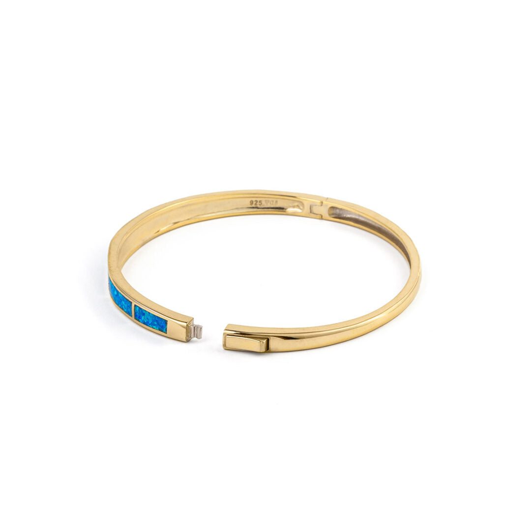 Blue Opal Bangle Bracelet - 925 Sterling Silver
