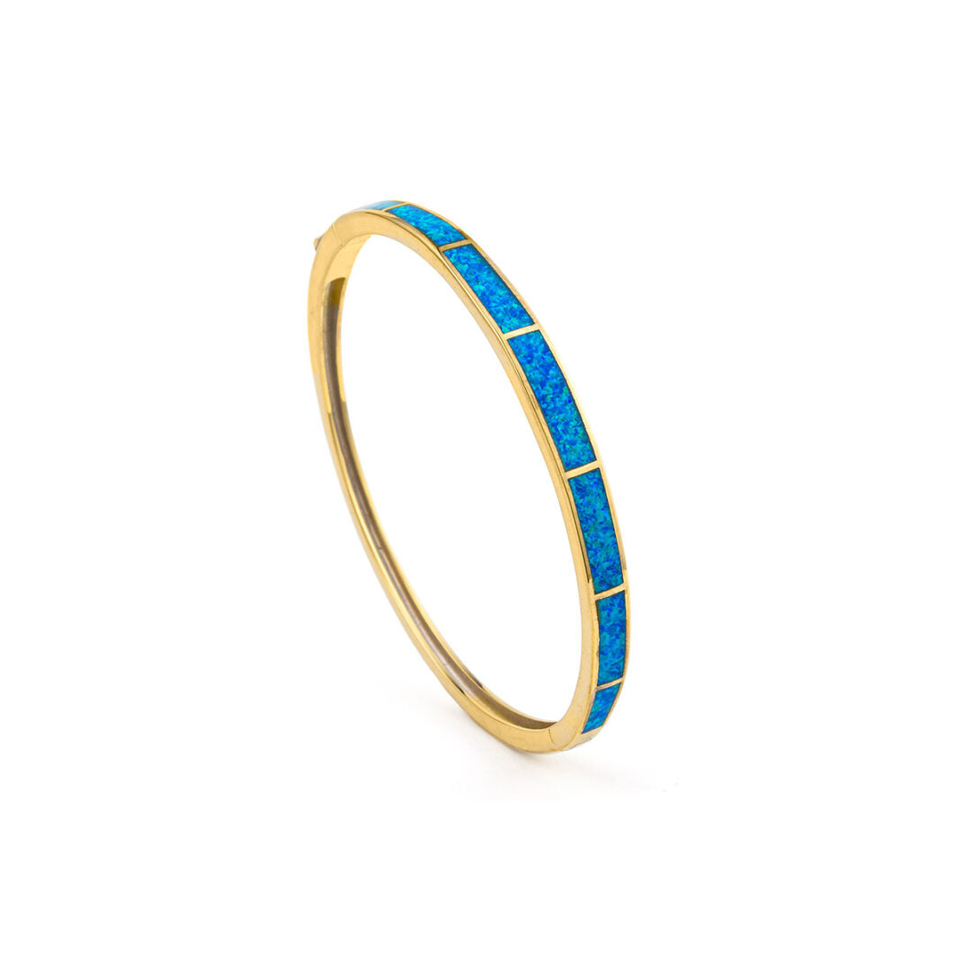 Blue Opal Bangle Bracelet - 925 Sterling Silver