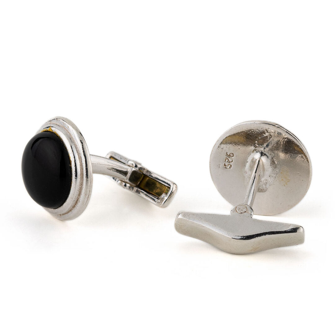 Black Stone Cufflinks – 925 Sterling Silver