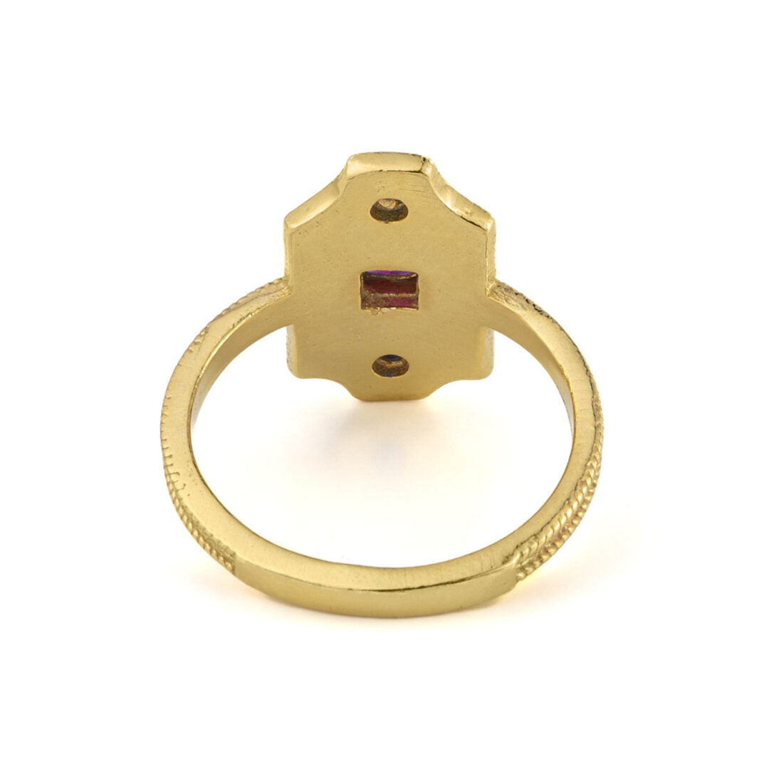 Byzantine Ring with Stones - 925 Sterling Silver and Gold Plated