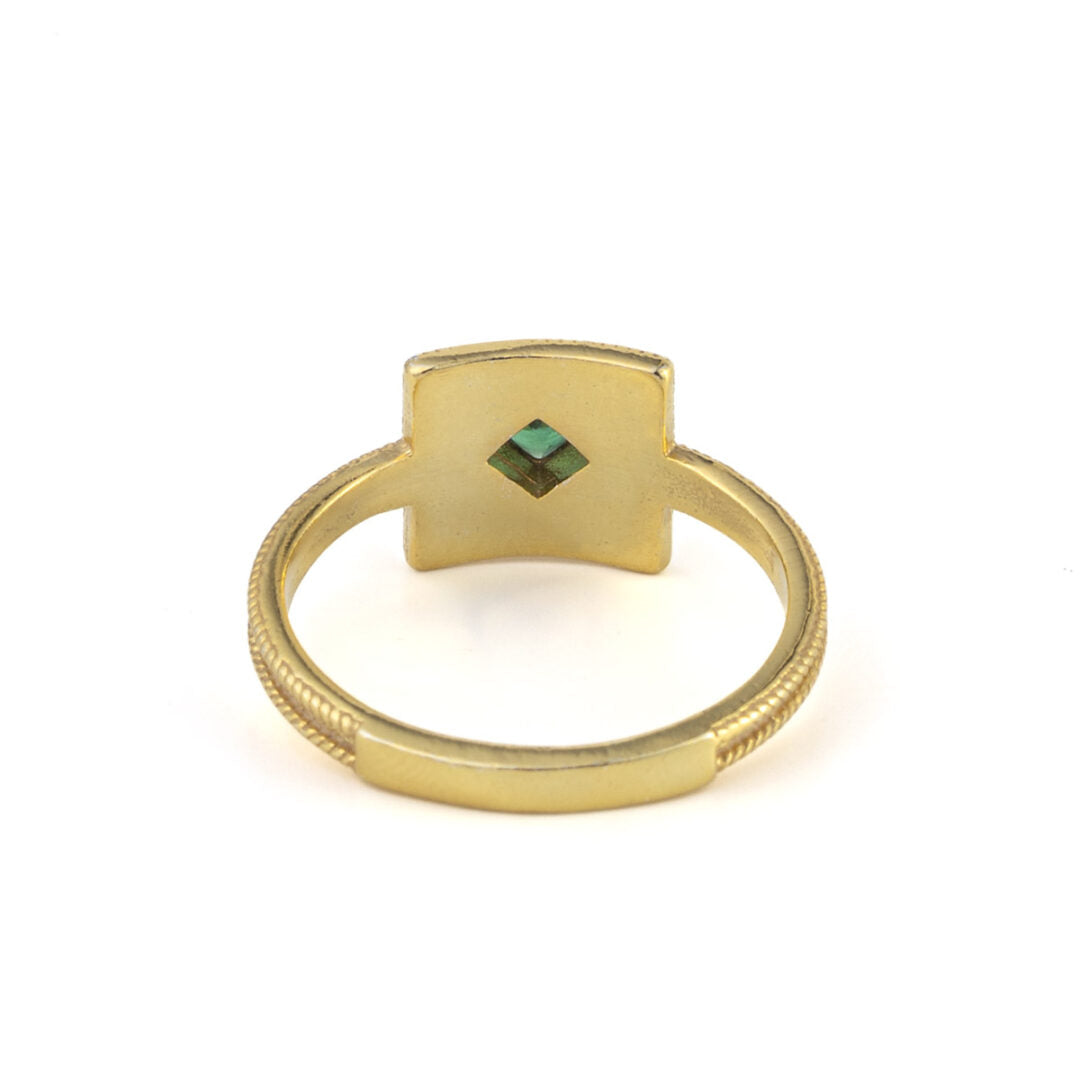 Byzantine Square Ring with Stone - 925 Sterling Silver and Gold Plated